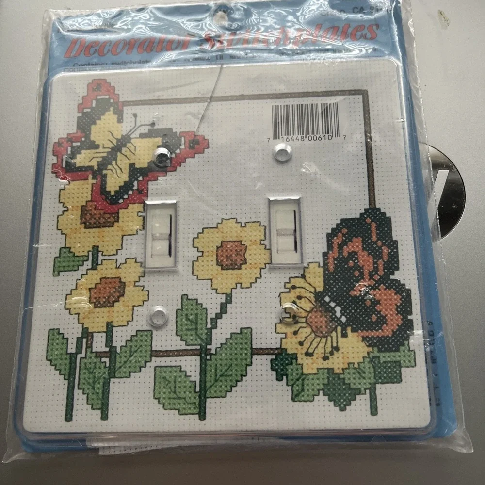 Sunflowers / Butterflies Double Switchplate Cover Counted Cross Stitch Kit NEW